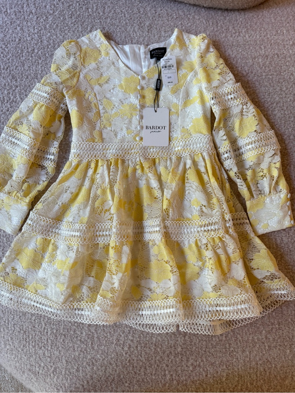 Bardot Yellow and White Floral Lace Party Dress